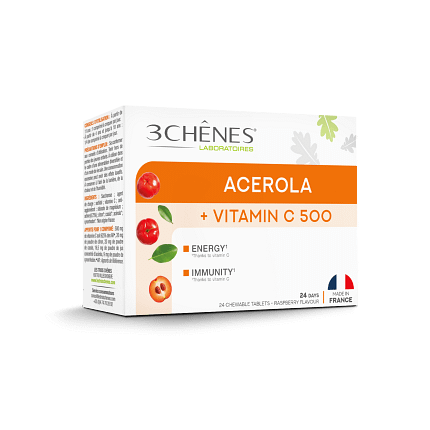 Acerola Comprimidos Mastigáveis 500 Les 3 Chênes Suplemento Alimentar
