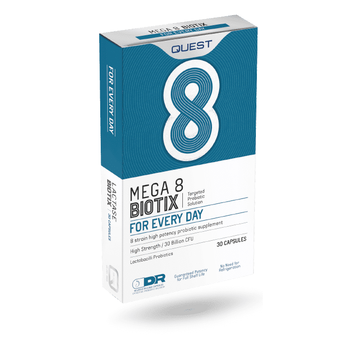 Mega 8 Biotix, sem glúten, sem lactose, sem sal, vegan e vegetariano