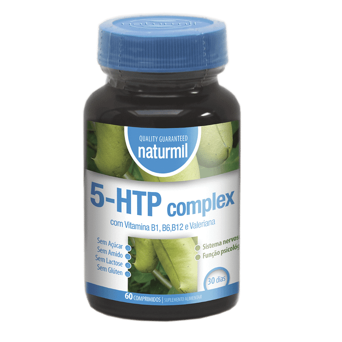 5-HTP Complex, suplemento alimentar sem açúcar, sem amido, sem glúten, sem lactose, vegan