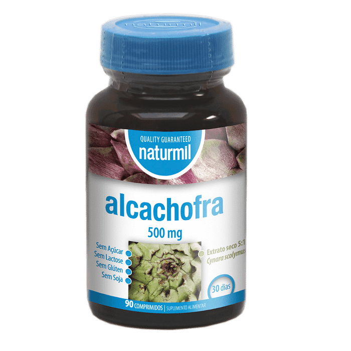 Alcachofra 500mg, suplemento alimentar sem açúcar, sem glúten, sem lactose, vegan