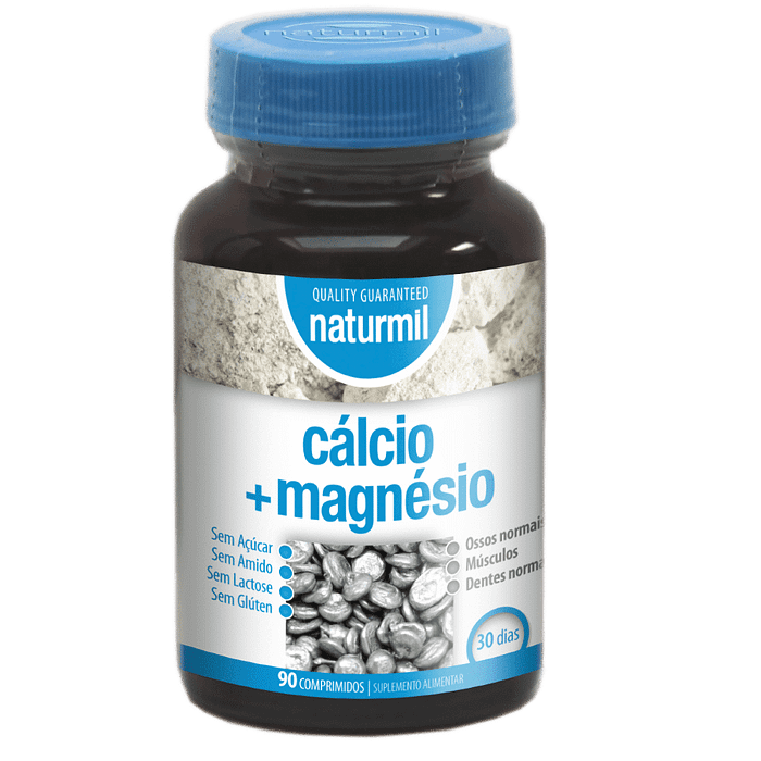 Cálcio + Magnésio, suplemento alimentar sem açúcar, sem amido, sem glúten, sem lactose, vegan