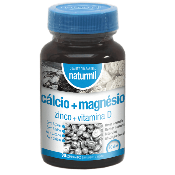Cálcio + Magnésio + Zinco + Vitamina D, suplemento alimentar sem açúcar, sem amido, sem glúten, sem lactose, vegan
