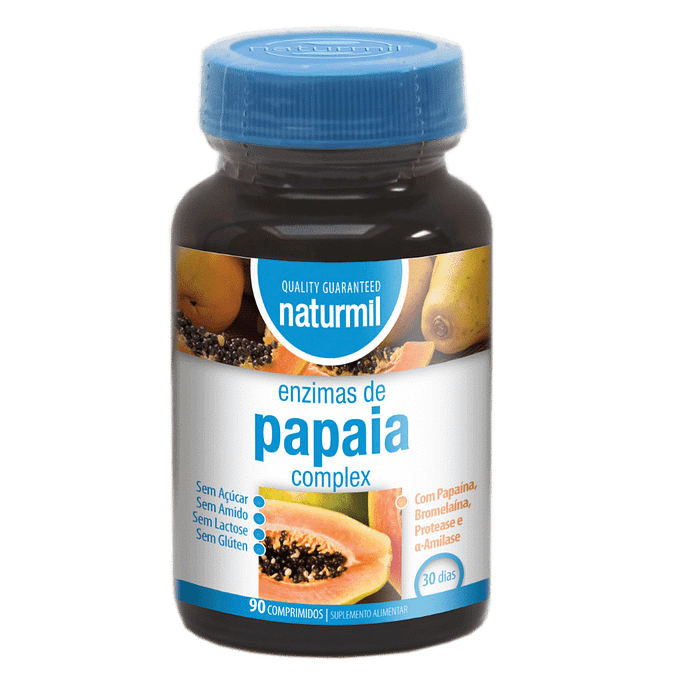 Enzimas de Papaia Complex, suplemento alimentar sem açúcar, sem amido, sem glúten, sem lactose, vegan