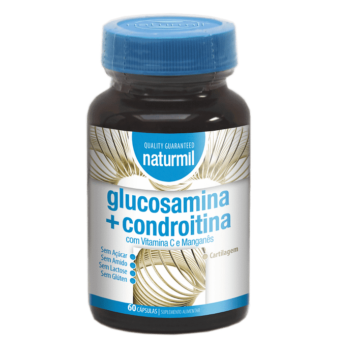 Glucosamina + Condroitina, suplemento alimentar sem açúcar, sem amido, sem glúten, sem lactose
