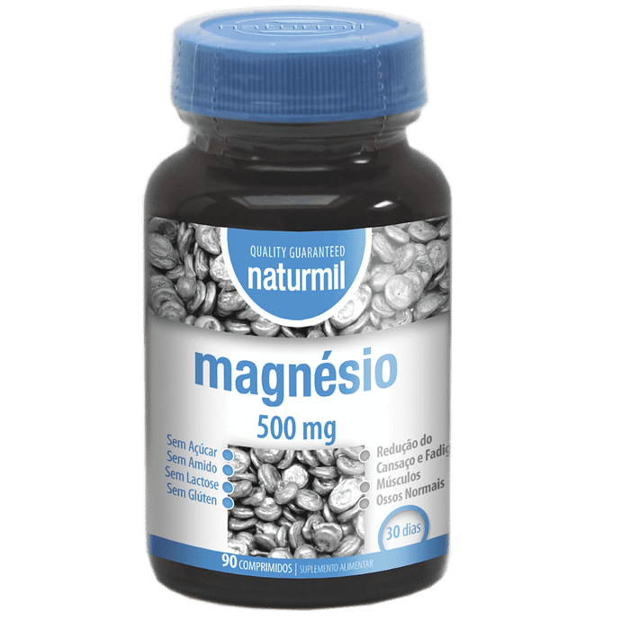 Magnésio 500mg, sem amido, sem glúten, sem lactose, vegan
