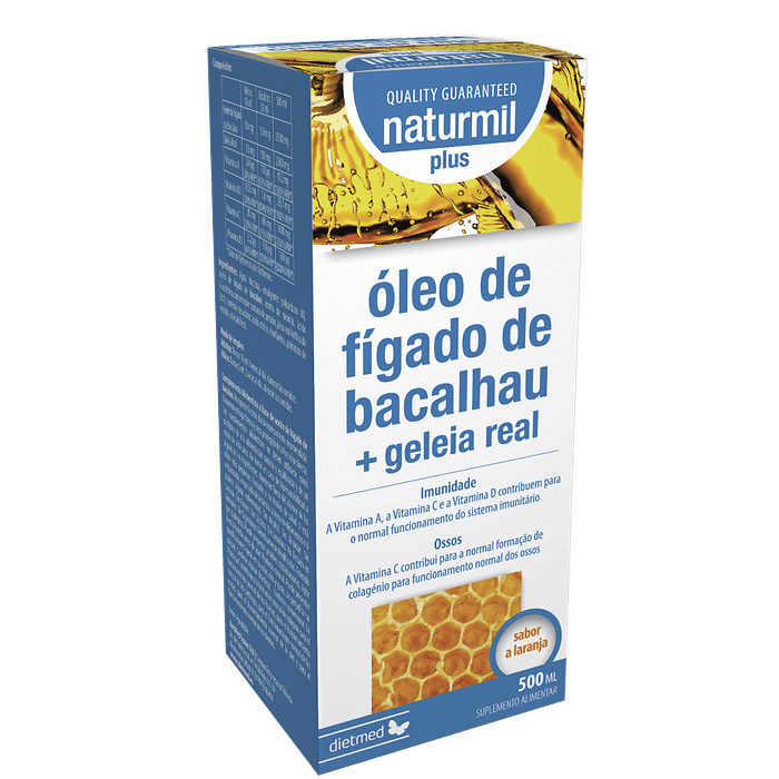 Óleo de Fígado de Bacalhau + Geleia Real, suplemento alimentar sem álcool, sem glúten, sem amido, sem lactose