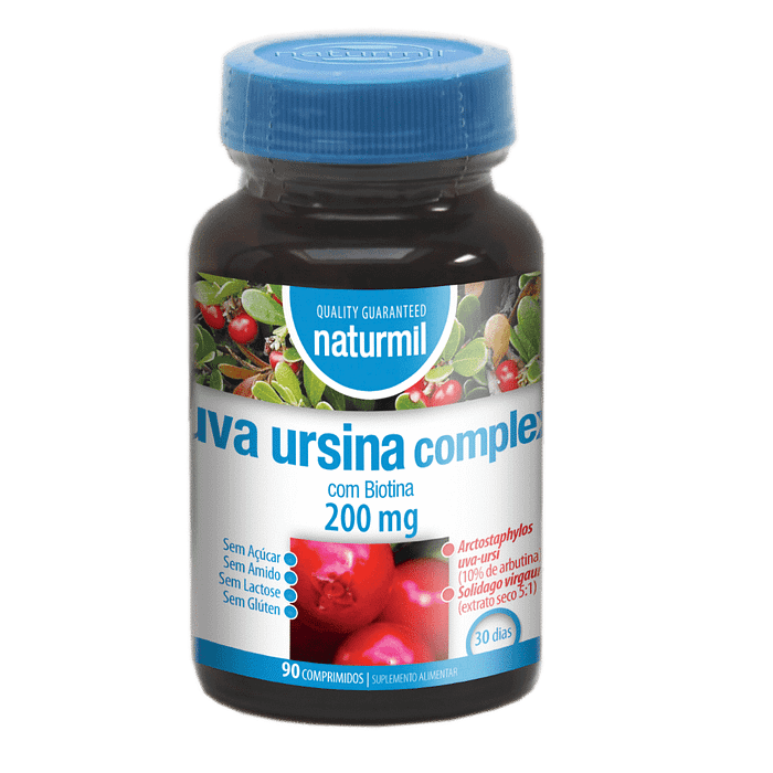 Uva Ursina Complex 200mg, suplemento alimentar sem açúcar, sem amido, sem glúten, sem lactose, vegan