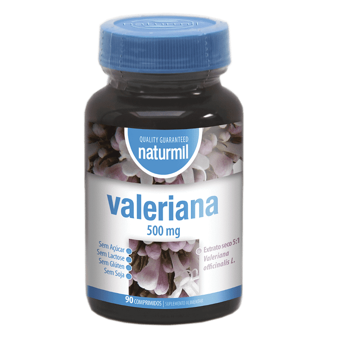 Valeriana 500mg, suplemento alimentar sem açúcar, sem glúten, sem lactose, vegan