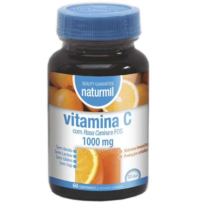 Vitamina C 1000mg, suplemento alimentar sem amido, sem glúten, sem lactose, vegan