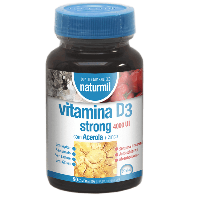 Vitamina D3 Strong 4000UI, suplemento alimentar sem açúcar, sem amido, sem glúten, sem lactose