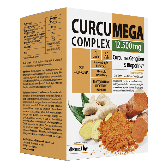 Curcumega Complexo 12.500 mg, suplemento alimentar sem glúten, sem lactose