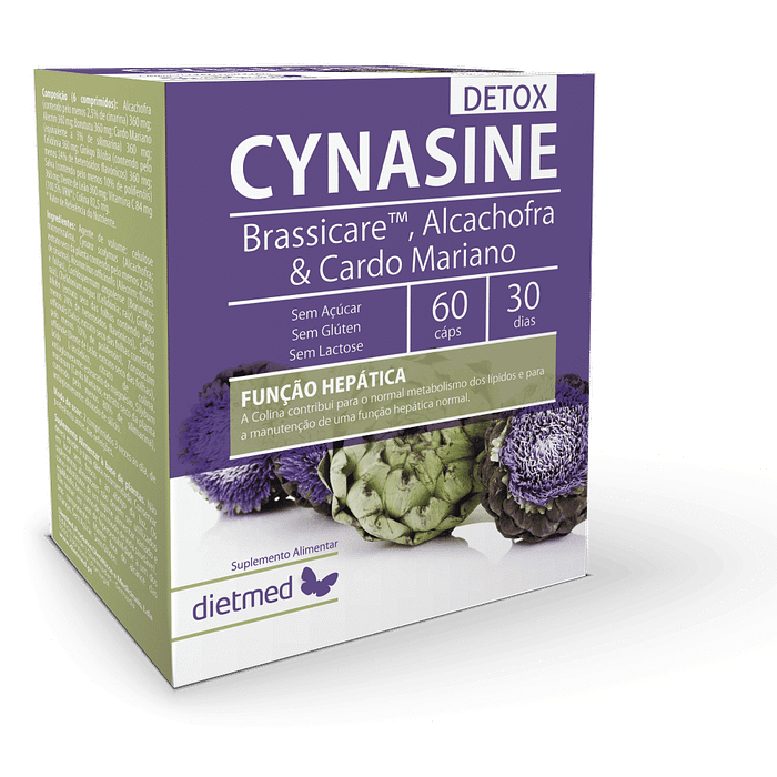 Cynasine Detox Cápsulas, suplemento alimentar sem açúcar, sem glúten, sem lactose