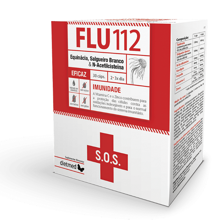 Flu112, suplemento alimentar sem açúcar, sem glúten, sem lactose