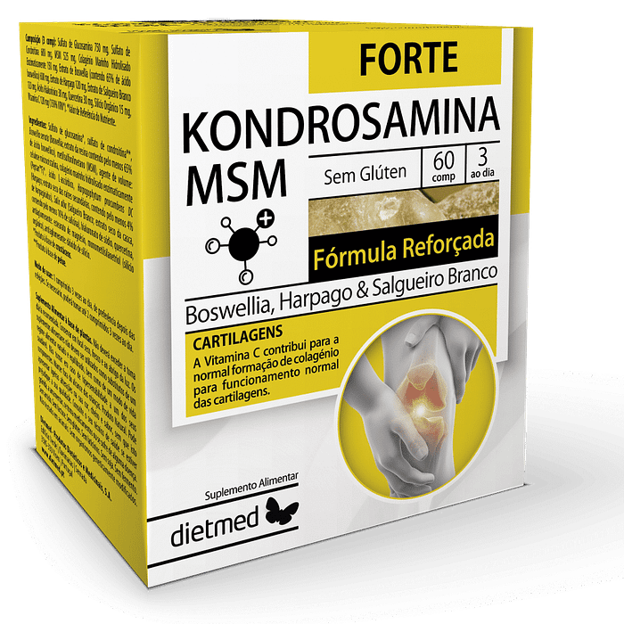 Kondrosamina MSM Forte, suplemento alimentar sem amido, sem glúten, sem soja