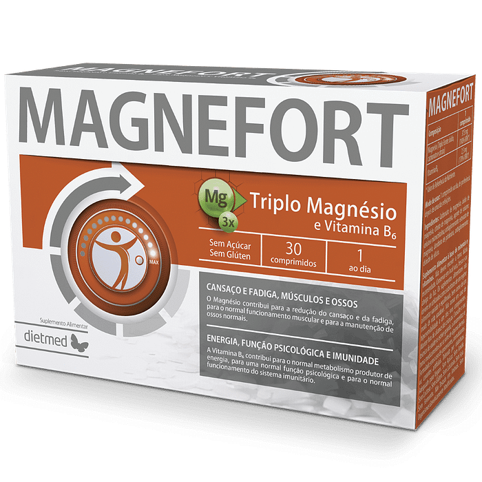 Magnefort, suplemento alimentar sem açúcar, sem amido, sem glúten, sem lactose