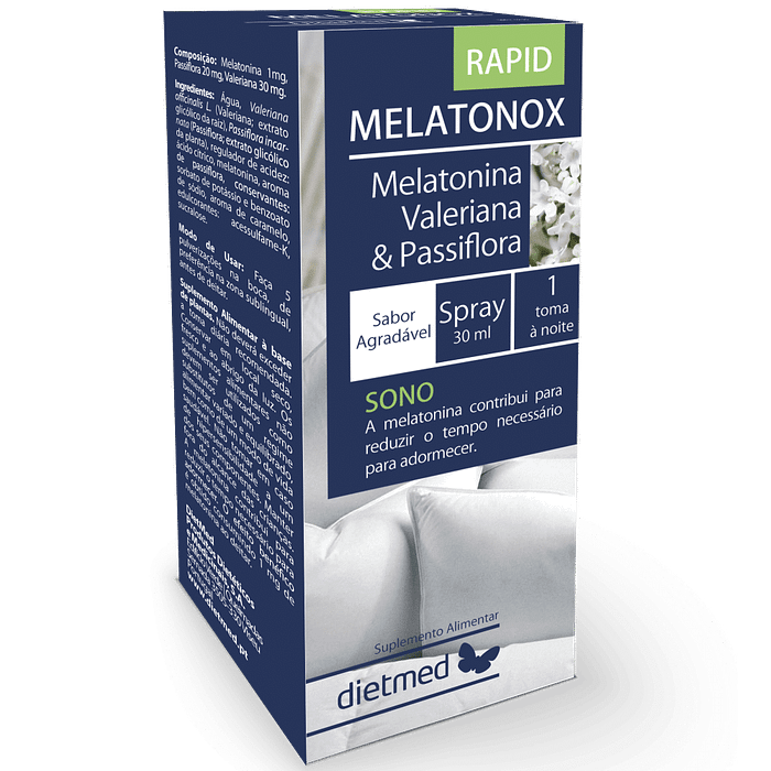 Melatonox Rapid, sem açúcar, sem álcool, sem amido, sem glúten, sem lactose