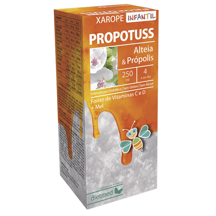 Propotuss Xarope Infantil, suplemento alimentar sem álcool, sme amido, sem glúten, sem lactose