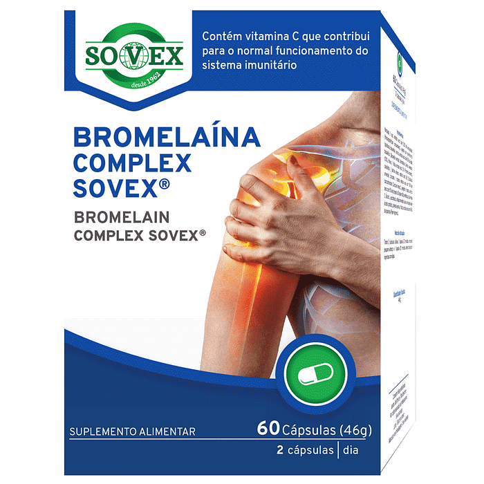Bromelaína Complex Sovex, suplemento alimentar sem glúten, sem lactose