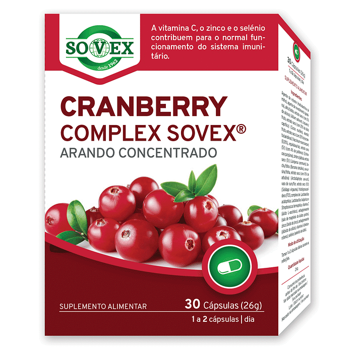 Cranberry Complex Sovex, suplemento alimentar sem glúten, sem lactose