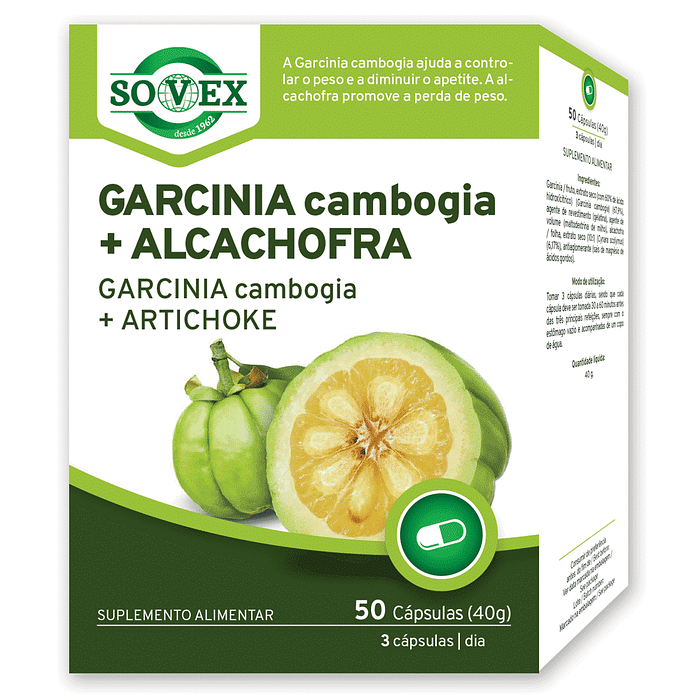Garcinia Cambogia + Alcachofra, suplemento alimentar sem glúten, sem lactose