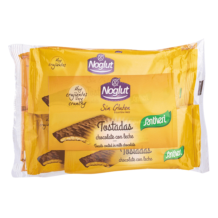 Noglut Tostas Arroz e Milho cobertas Chocolate Leite, sem glúten
