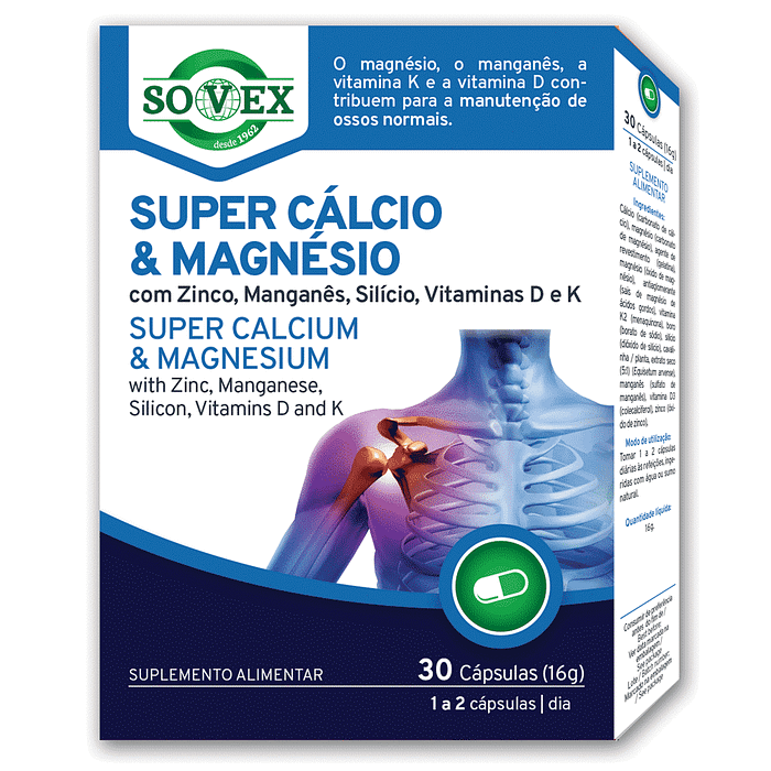 Super Cálcio e Magnésio, suplemento alimentar sem glúten, sem lactose