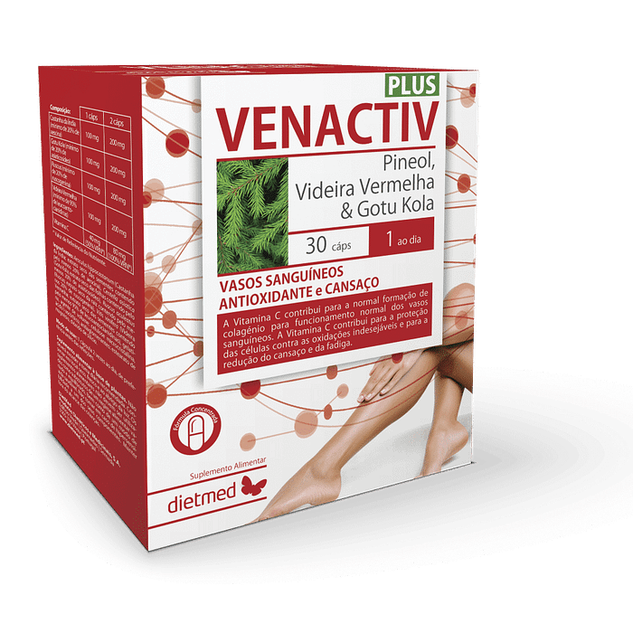 Venactiv Plus, suplemento alimentar sem açúcar, sem amido, sem glúten, sem lactose, sem soja