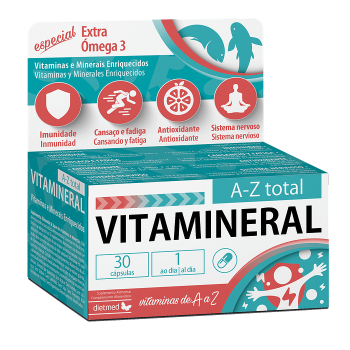 Vitamineral Extra Ómega 3, suplemento alimentar sem açúcar, sem glúten, sem lactose, sem soja