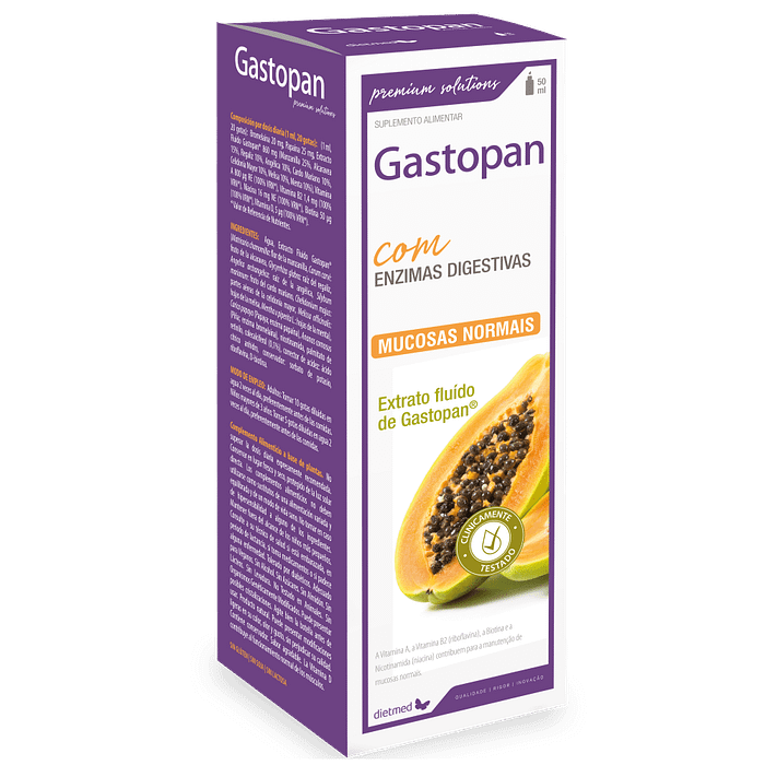 Gastopan, suplemento alimentar sem açúcar, sem glúten, sem lactose, vegan