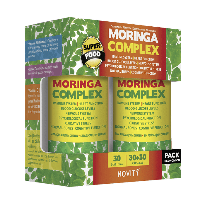 Moringa Complex 30+30, suplemento alimentar sem açúcar, sem álcool, sem glúten