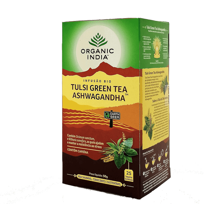 Tulsi Green Tea Ashwandha, infusão biológica, sem glúten