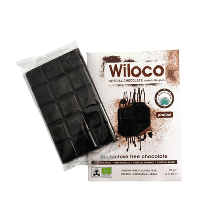 Tablete de Chocolate Preto com Praliné Bio, sem glúten, sem lactose, vegan, vegetariano