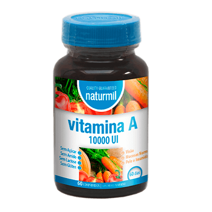 Vitamina A 10000UI, suplemento alimentar sem açúcar, sem glúten, sem lactose, sem soja