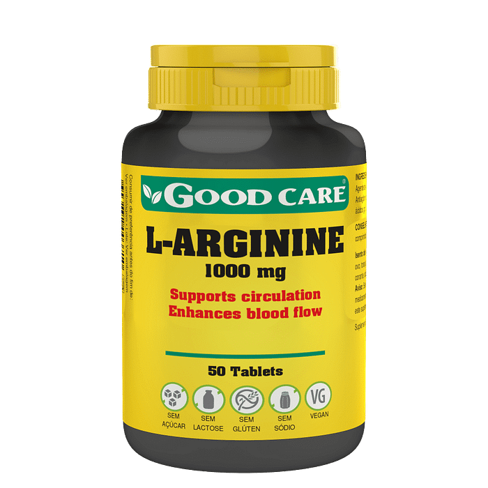 L-Arginine, suplemento alimentar sem açúcar, sem glúten, sem lactose, vegan