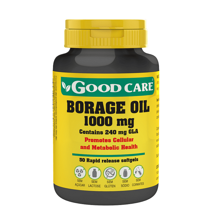 Borage Oil,, suplemento alimentar sem açúcar, sem glúten, sem lactose