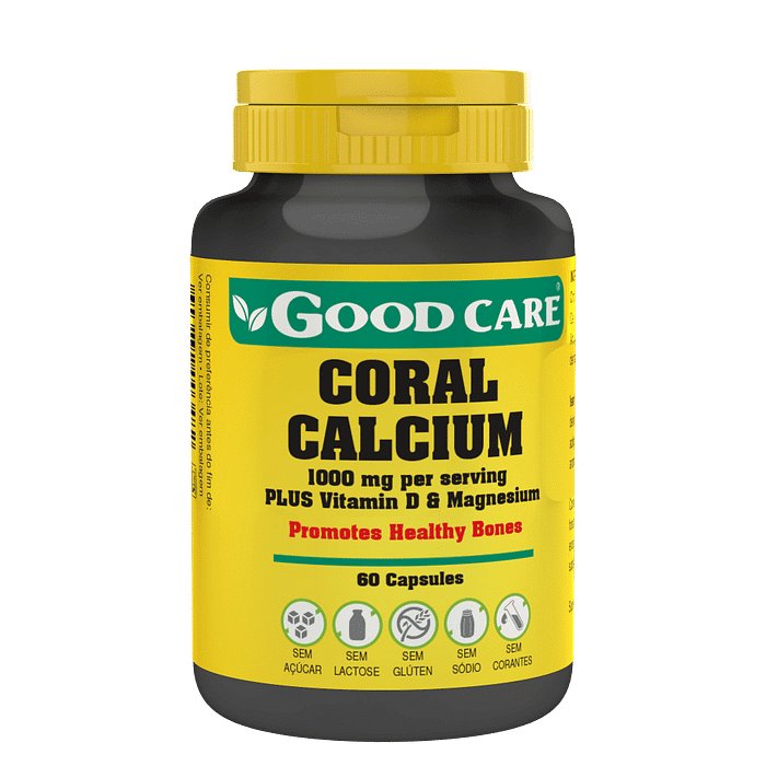 Coral Calcium, suplemento alimentar sem açúcar, sem glúten, sem lactose