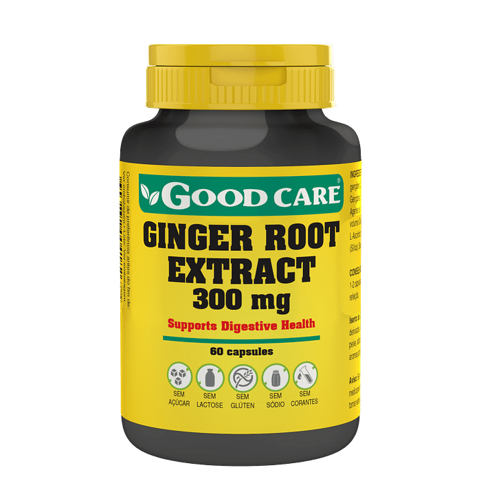 Ginger Root Extract, suplemento alimentar sem açúcar, sem glúten e sem lactose