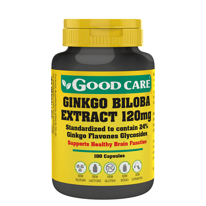 Ginkgo Biloba Extract 120 mg, suplemento alimentar sem açúcar, sem glúten, sem lactose