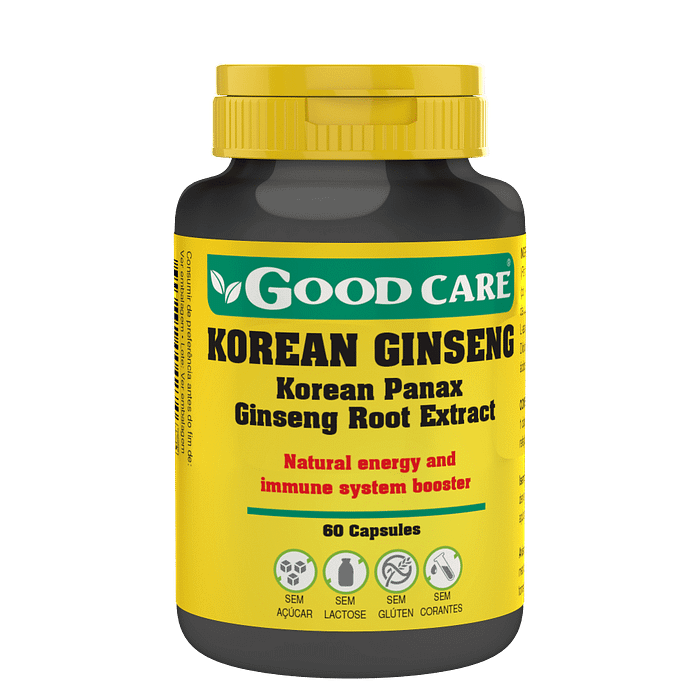 Korean Ginseng, suplemento alimentar sem açúcar, sem glúten e sem lactose