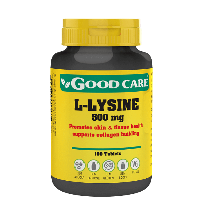 L-Lysine, suplemento alimentar sem açúcar, sem glúten, sem lactose, vegan