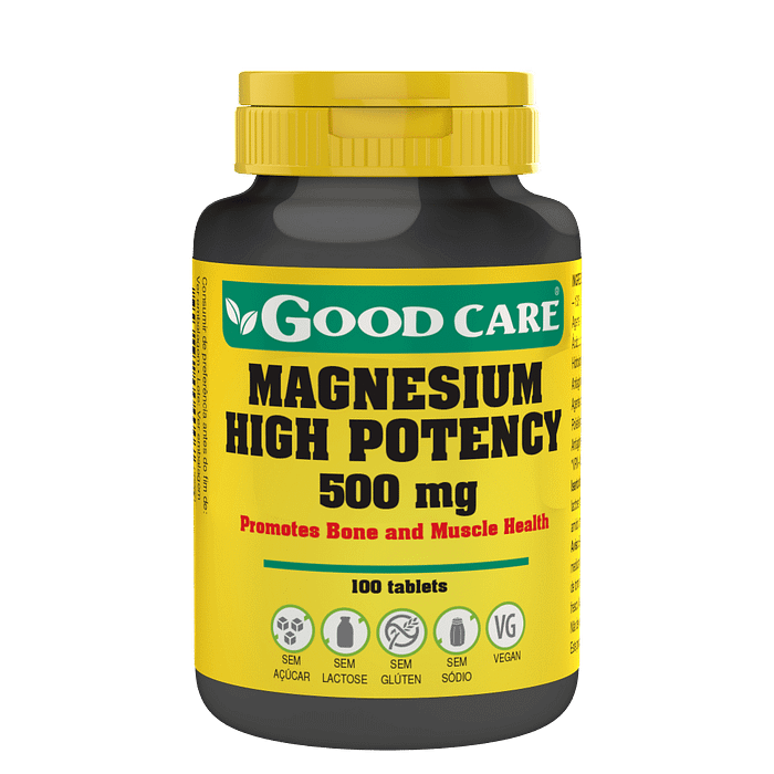 Magnesium High Potency, suplemento alimentar sem açúcar, sem glúten, sem lactose