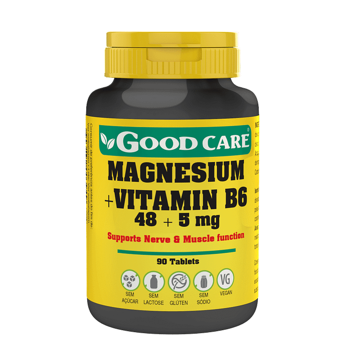 Magnesium + Vitamin B6, suplemento alimentar sem açúcar, sem glúten, sem lactose