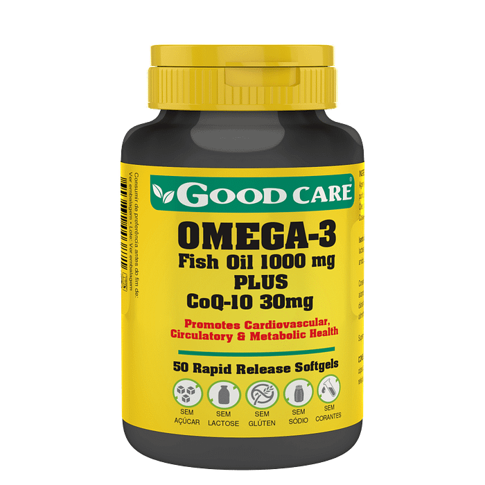 Omega 3 + Co-Q10, suplemento alimentar sem açúcar, sem glúten, sem lactose