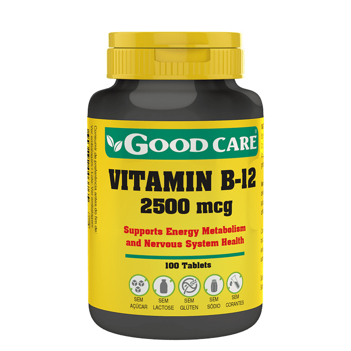 Vitamin B12 2500mcg, suplemento alimentar sem açúcar, sem glúten, sem lactose
