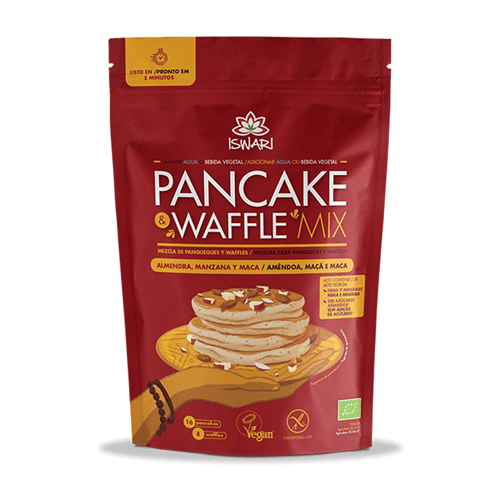 Pancake e Waffle Mix - Amêndoa, Maçã e Maca, com ingredientes biológicos, sem glúten, vegan