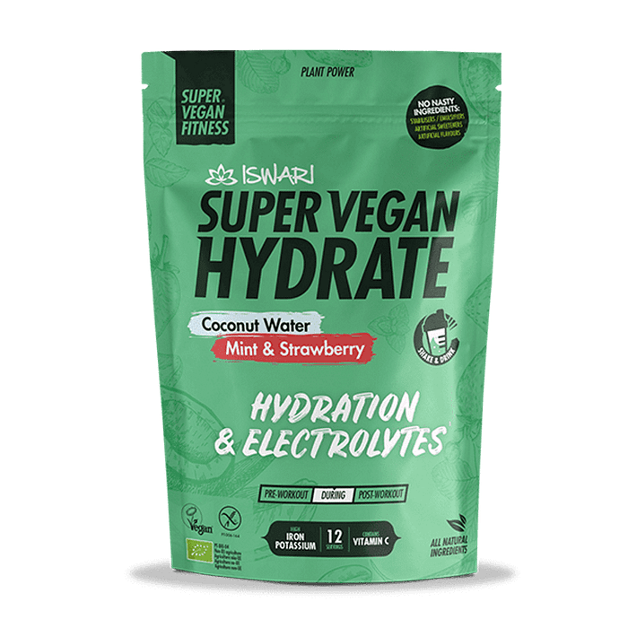 Super Vegan Hydrate Água de Coco, Menta e Morango, com ingredientes biológicos