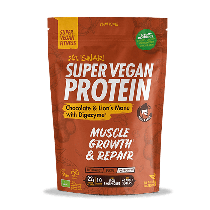 Super Vegan Protein Chocolate Lion's Mane, com ingredientes biológicos, sem glúten
