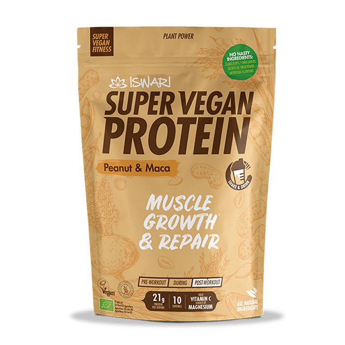 Super Vegan Protein Amendoim e Maca, com ingredientes biológicos, sem glúten