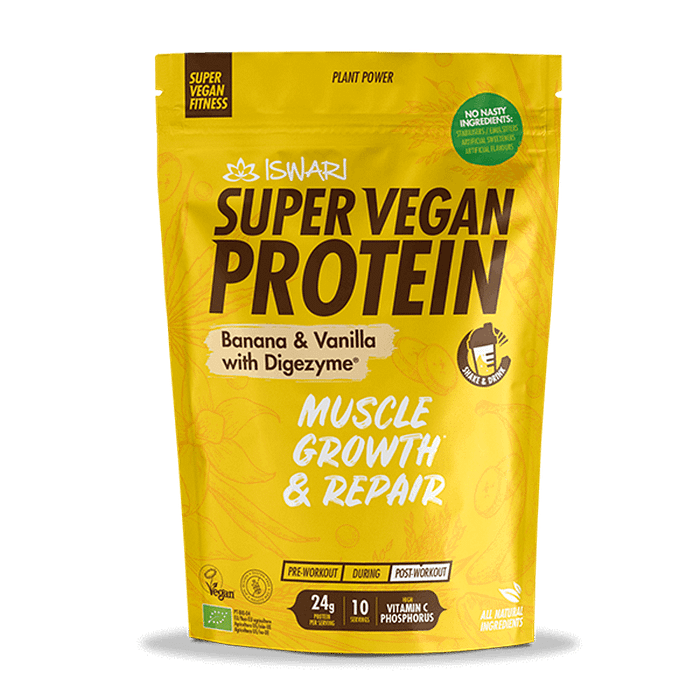 Super Vegan Protein Banana e Baunilha, com ingredientes biológicos, sem glúten