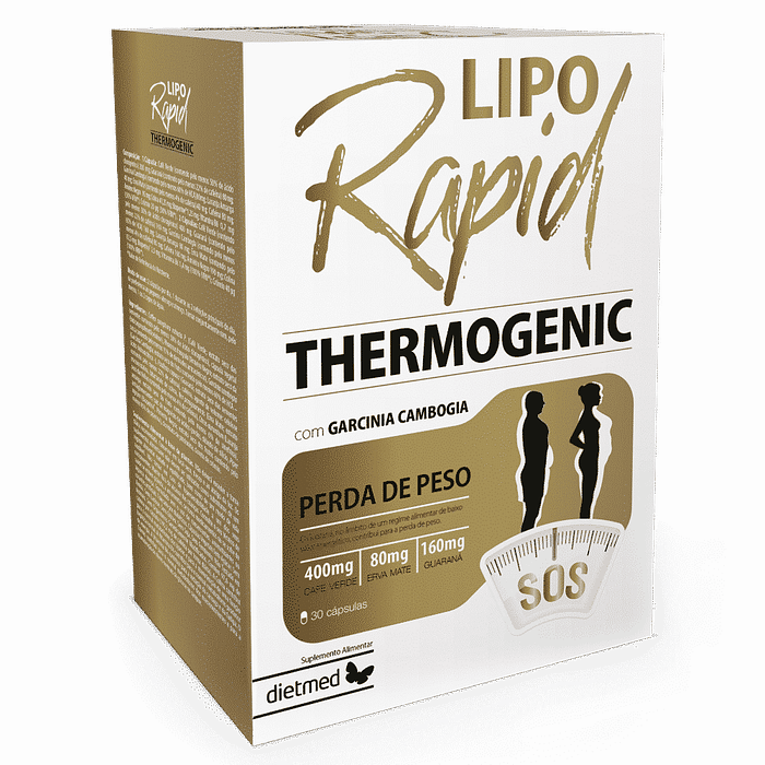 Liporapid Thermogenic, suplemento alimentar sem açúcar, sem glúten, sem lactose, sem soja